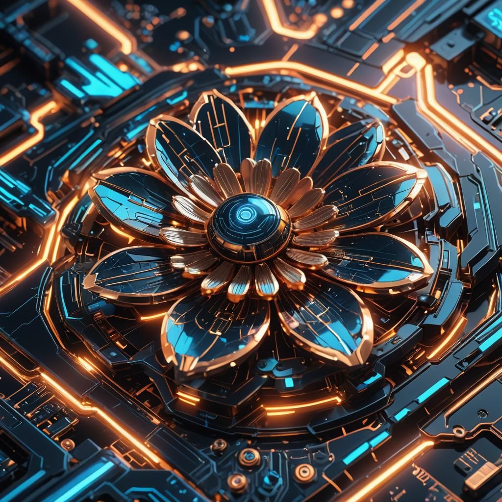 Futuristic Metallic Flower Overlooking Spaceship Launch