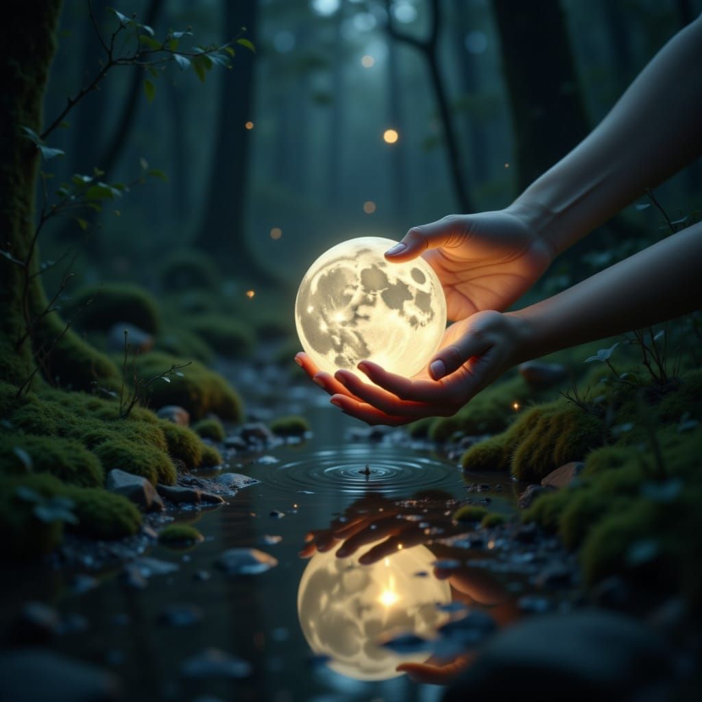 Magical Moon Placement in Dark Forest Digital Art