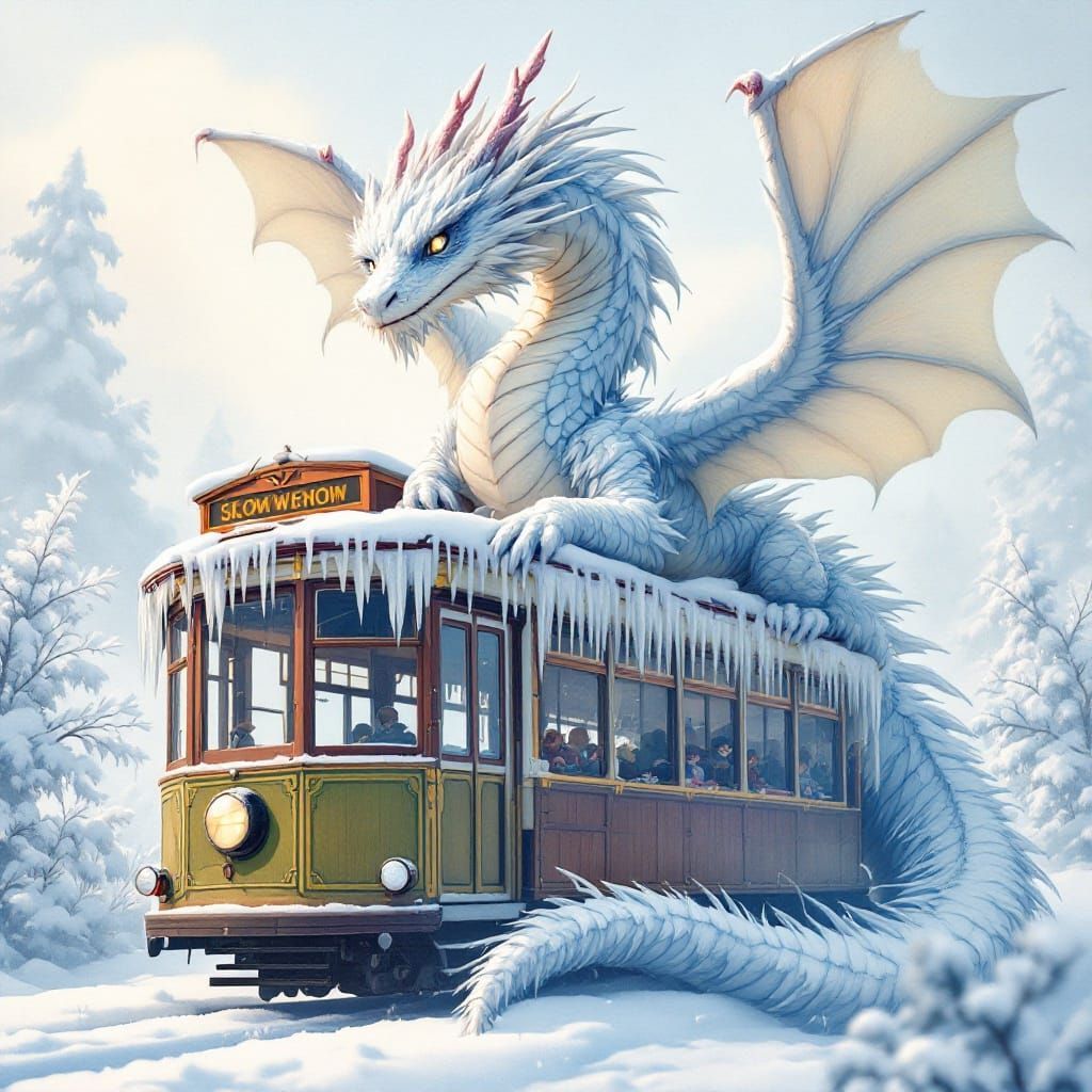 Majestic Snow Dragon Reigns Supreme on Vintage Street Car