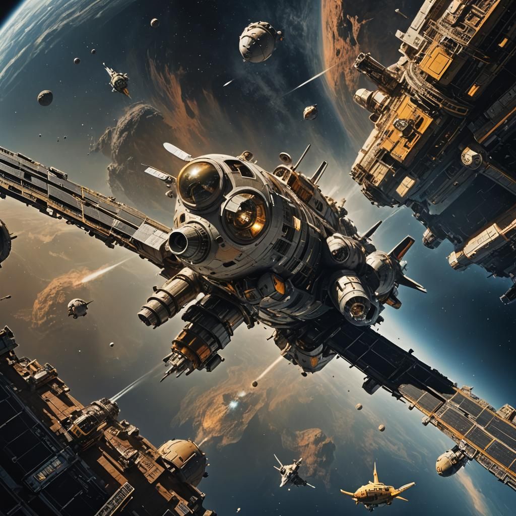 Spaceship Docking in Freefall, Chris Foss Style