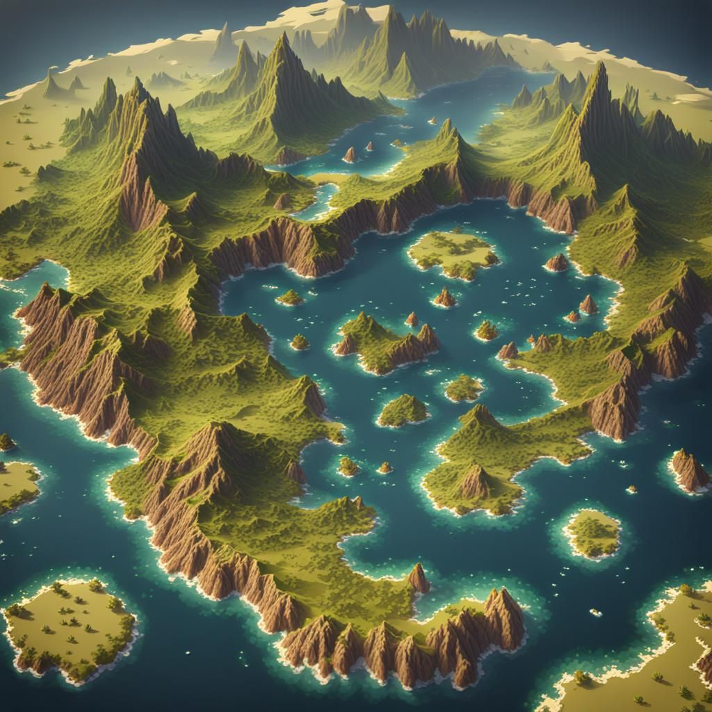 Fantasy Pangea Map in 16-bit Pixel Art