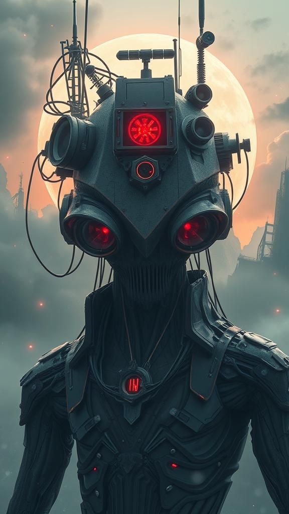 Siren-Headed Figure in 3D Anime Cyberpunk Style