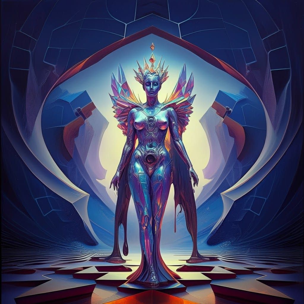 Majestic Galactic Queen in Iridescent, Crystalline Attire