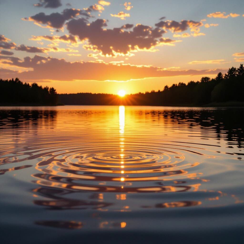 Golden Reflections on a Serene Lake at Sunset