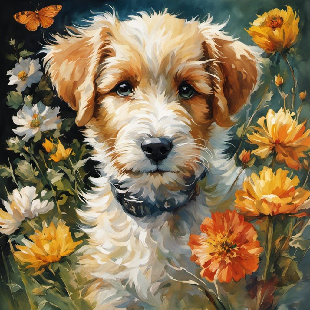 Lakeland Terrier Puppy in Watercolor Style