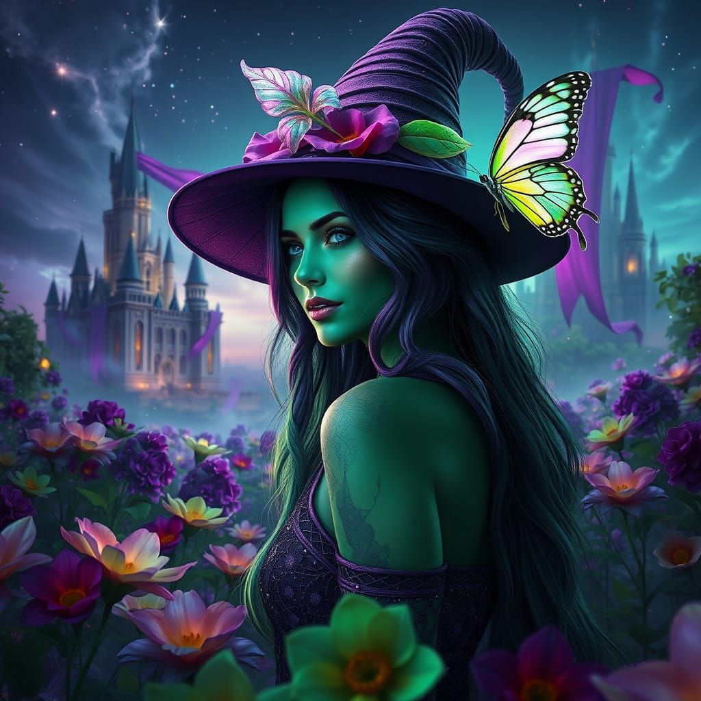 Surreal Witch in Iridescent Landscape