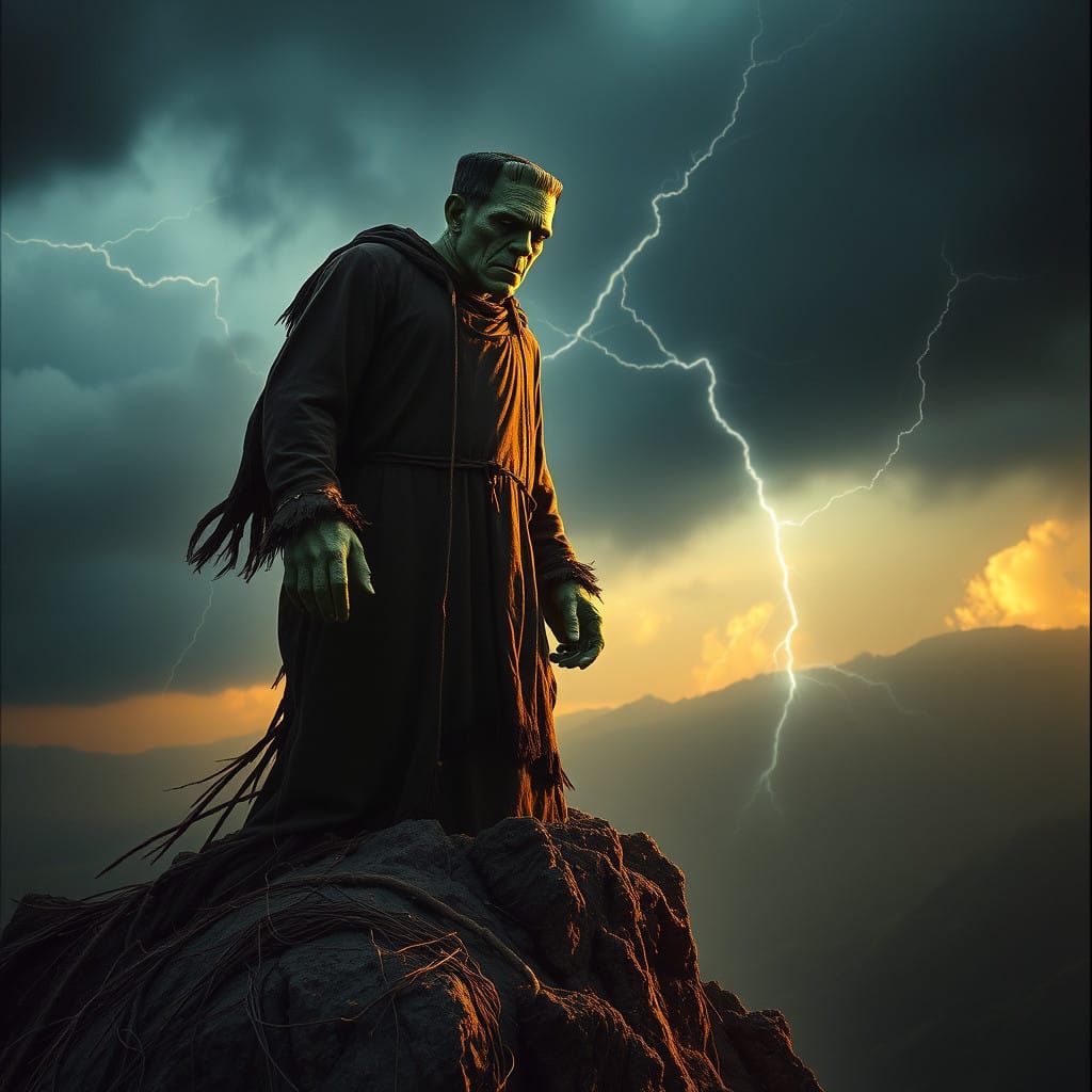 Frankenstein in Moody Sunset Landscape as 35mm Film analogue