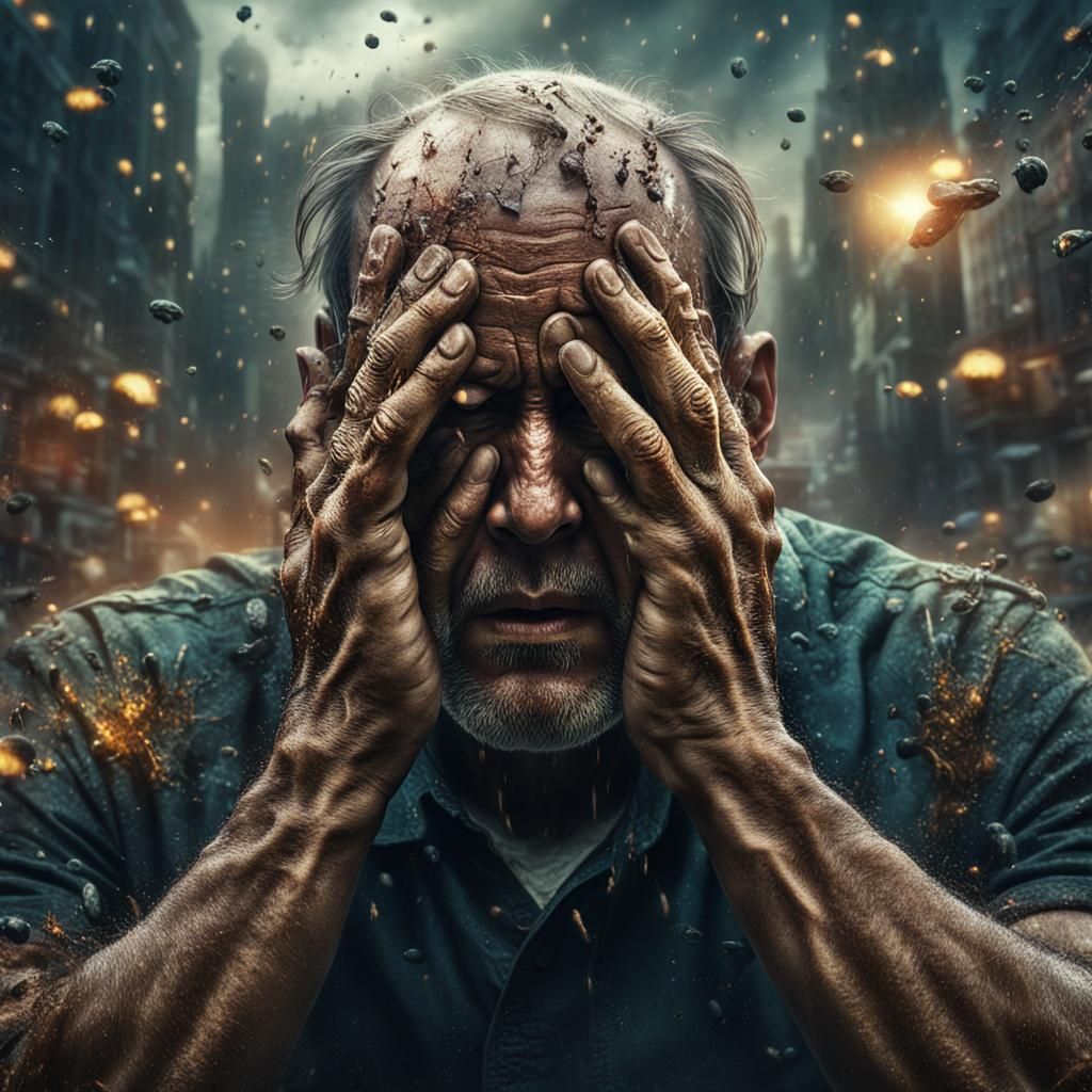 Man Overwhelmed by Stress: Detailed Matte Painting