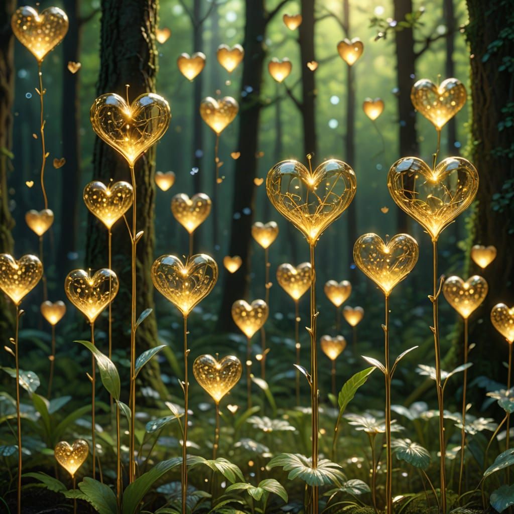 Ethereal Golden Heart Blooms in Vibrant Whimsy