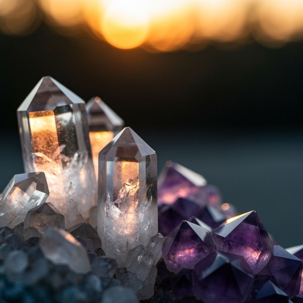 Amethyst Crystals in Sunset Light: Macro Photography