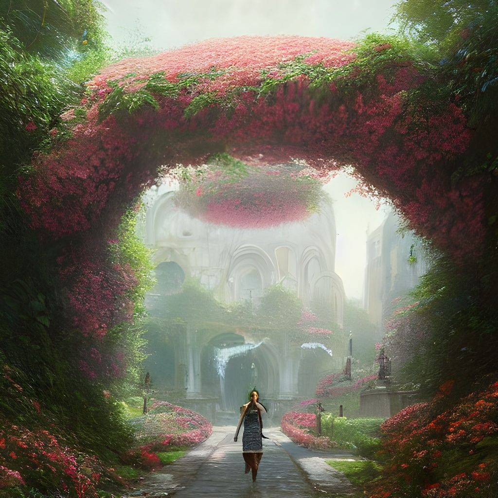 Surreal Floral Pathway Digital Illustration