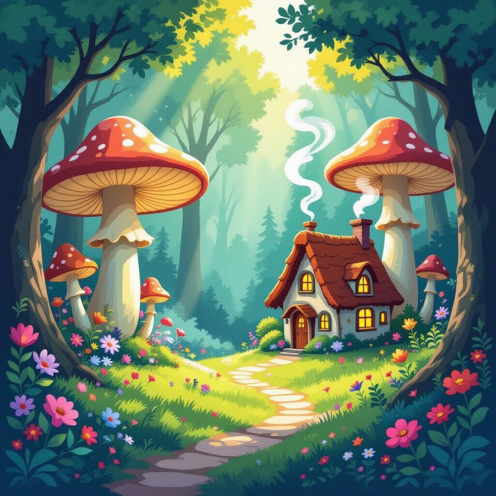 Enchanted Forest Clearing with Bioluminescent Mushrooms