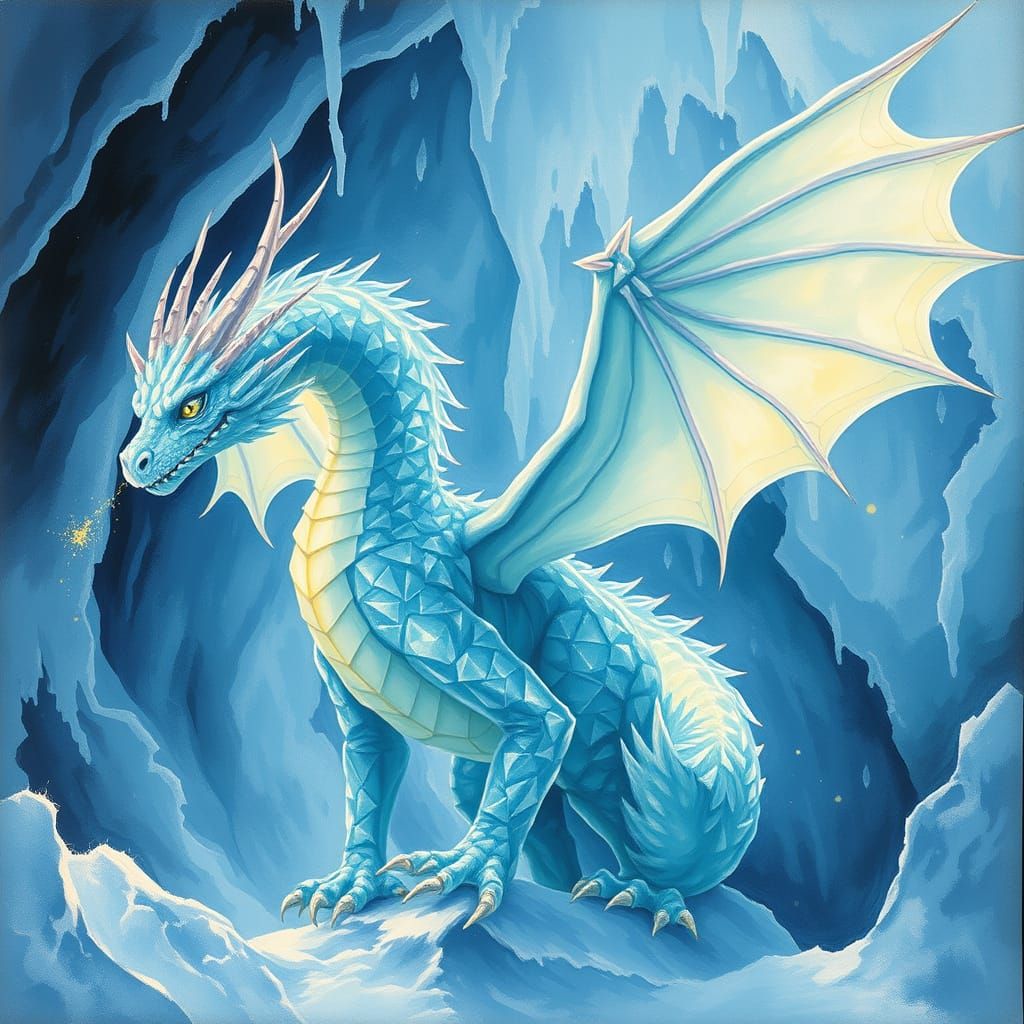 Majestic Glass Dragon Unleashes Fiery Breath in Crystal Cave