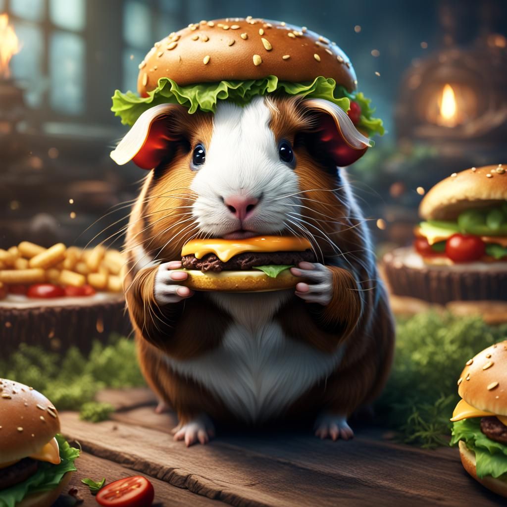 Guinea Pig's Hamburger Feast: Detailed Matte Painting