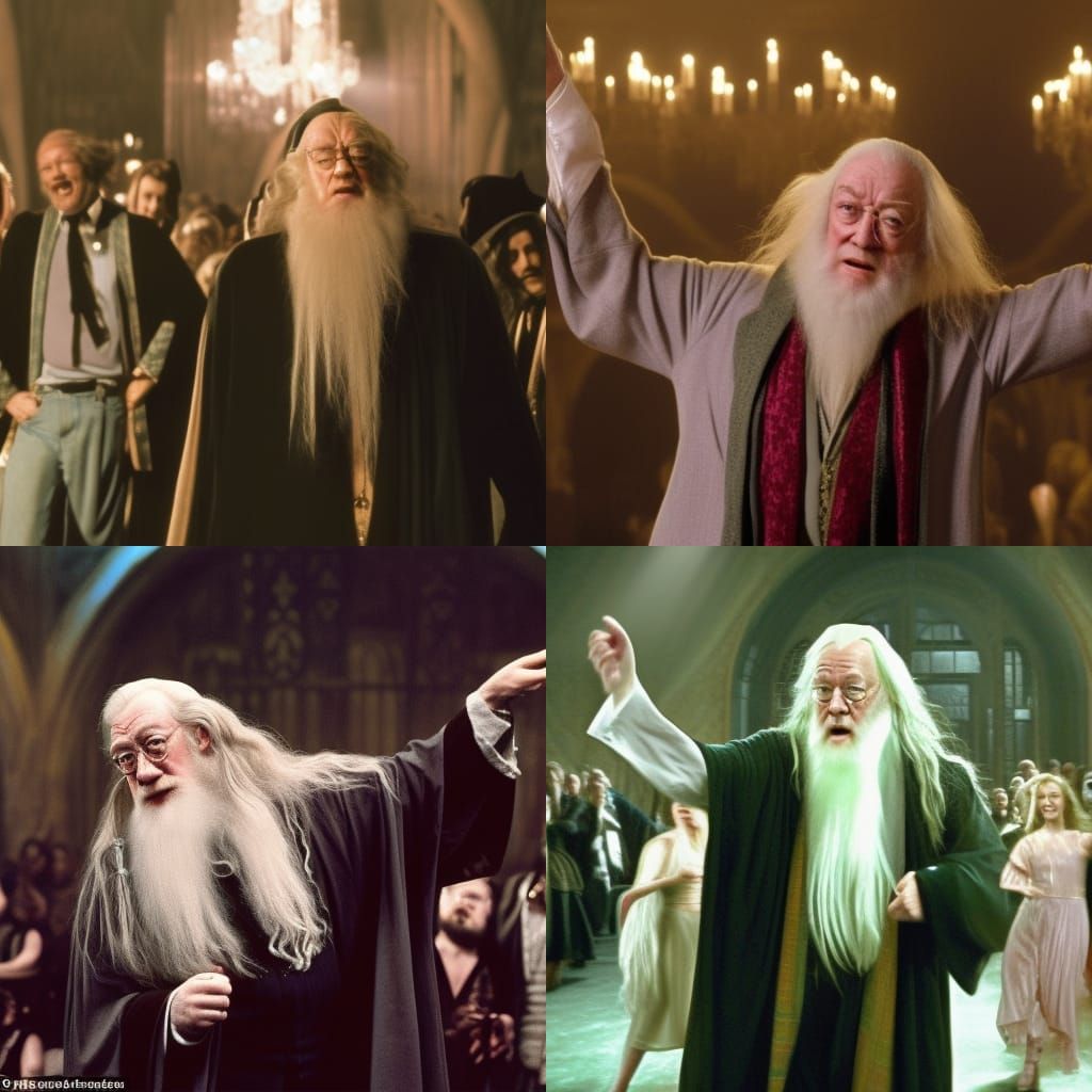 Dumbledore Disco Dance-Off: A Harry Potter Movie Still