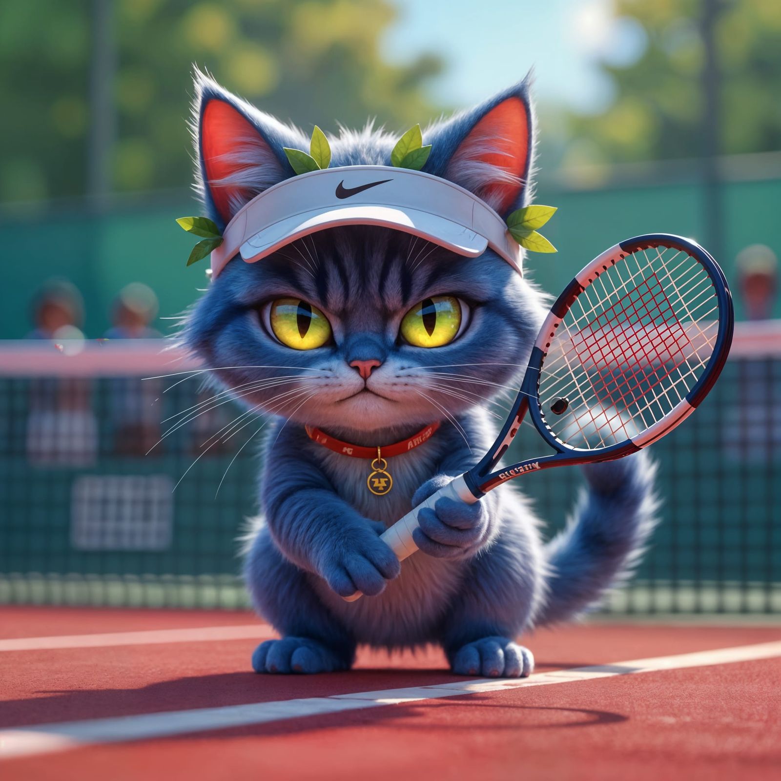 Blueberry Cat Tennis Player in Fantasy Art Style