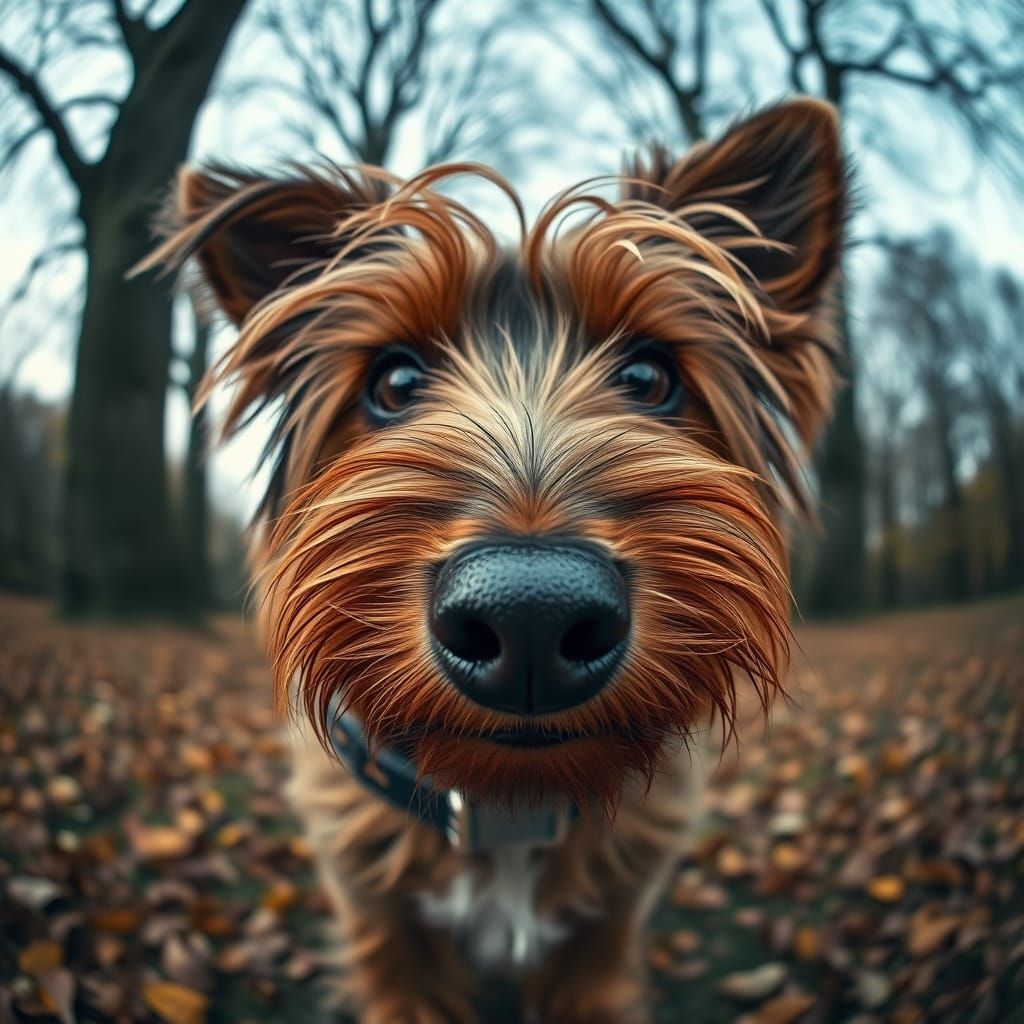 Giant Yorkshire Terrier Fisheye Portrait in Natural Light