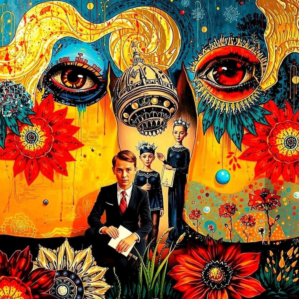 Surrealist Figures in Hyperrealistic Landscape with Dada and...