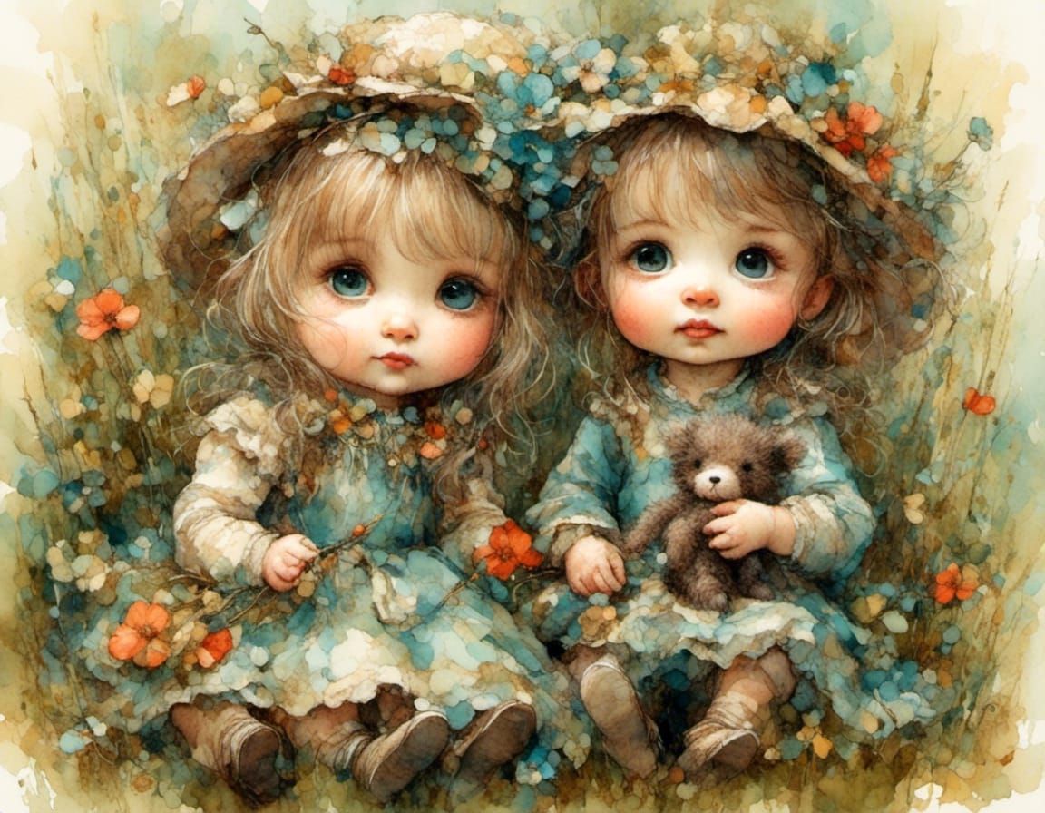 Charming Toddlers in Oil Painting Style