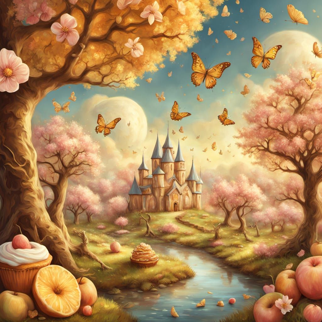Enchanting Pastry Orchard with Blooming Croissants and Cake ...