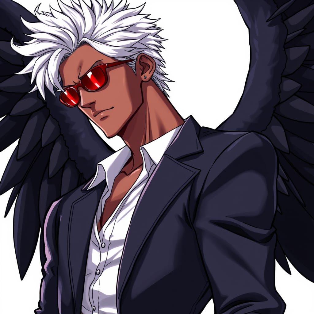 Tall, Muscular One Piece Character in Leather Suit with Wing...