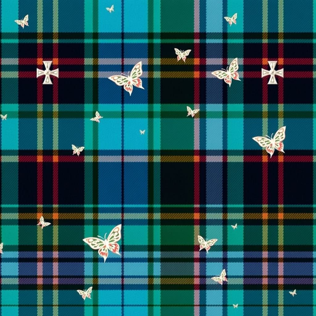 Traditional Scottish Tartan Plaid with Celtic Crosses and Bu...