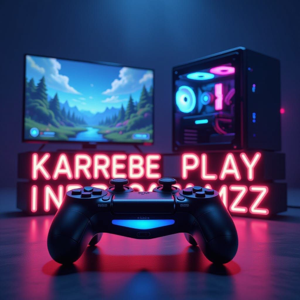 Gaming Setup Reads 'karrebeplayindemgamezz' in Neon