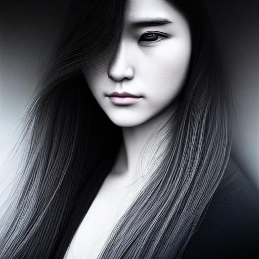 Sad Woman in Charcoal Drawing with Zentangle