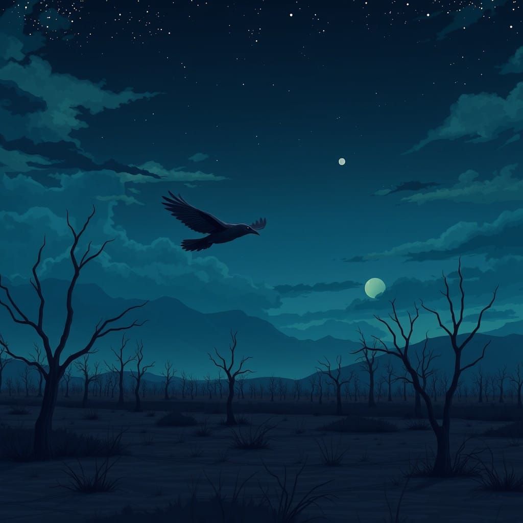 Mysterious Crow Takes Flight in a Dark, Desolate Anime Lands...
