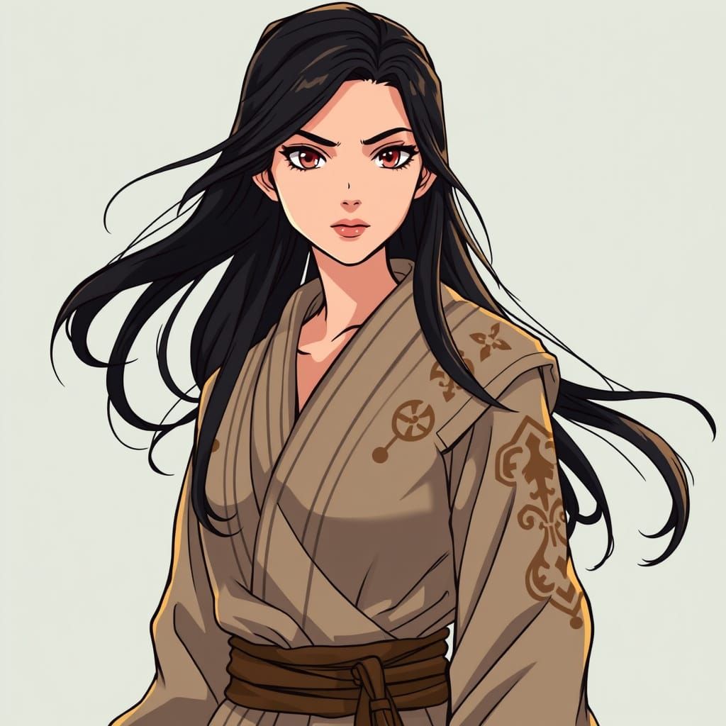 Elegant Jedi Warrior with Flowing Black Hair