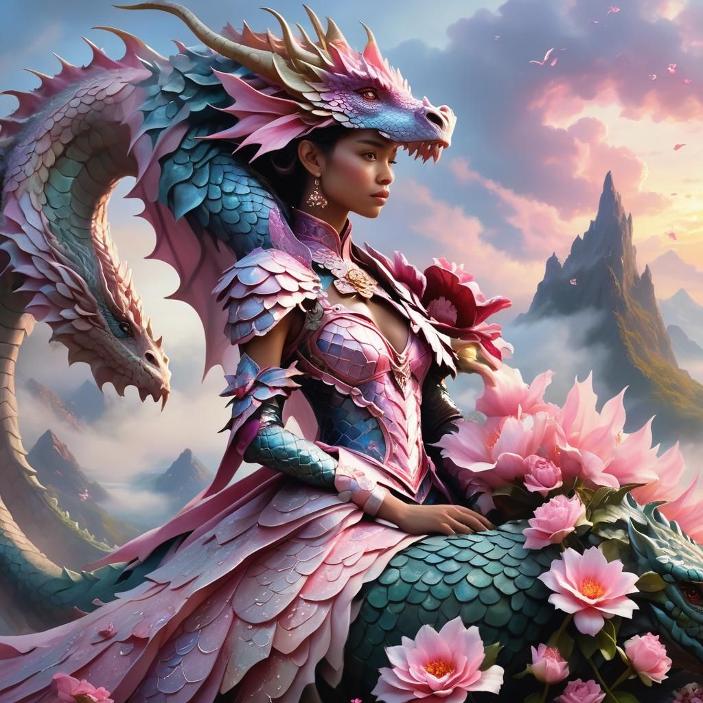 Dragon Rider in Orphic Fantasy Landscape