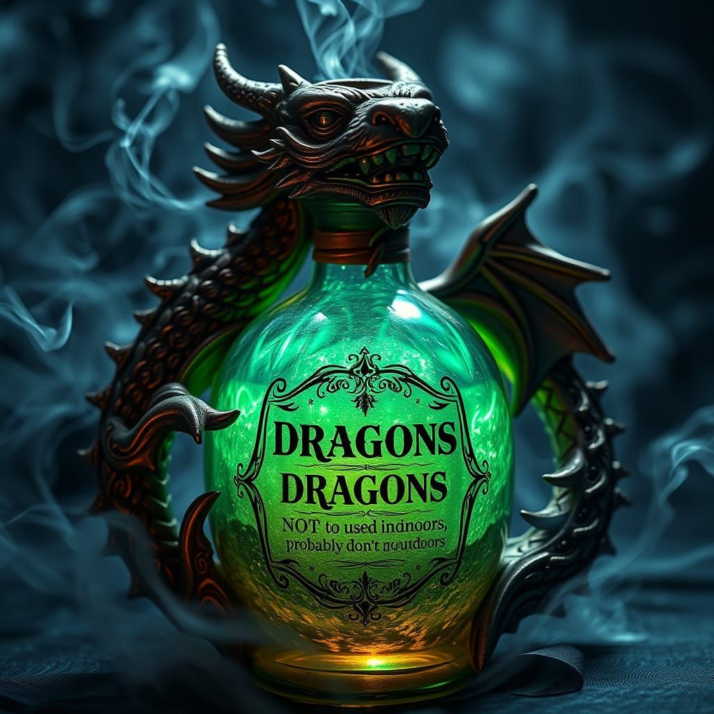 Ornate Dragon Vial with Swirling Green Potion