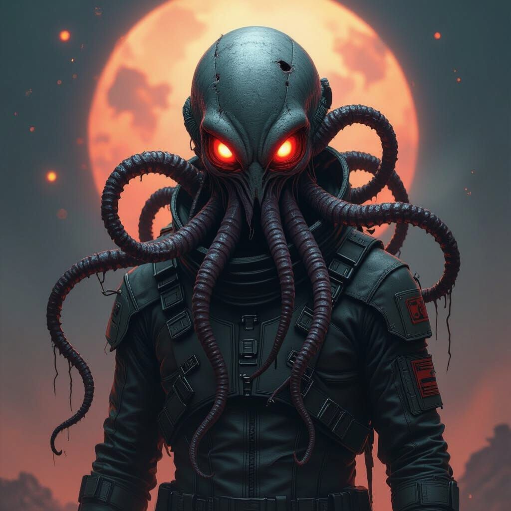 Terrifying Tentacled Alien in Biomechanical Style