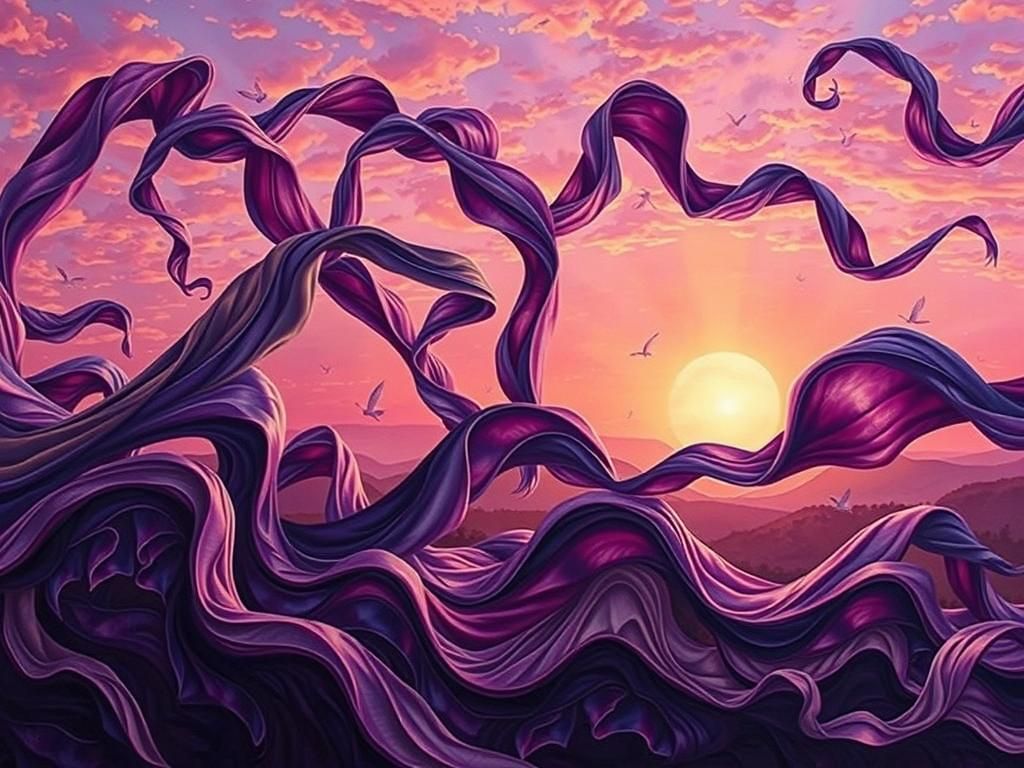 Dadaist Purple Sunset Oil Painting in Botticelli Style