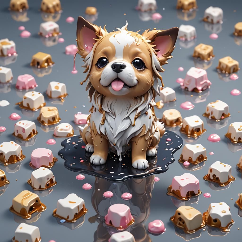 Melting Chibi Kawaii Dog in 3D Anime Art
