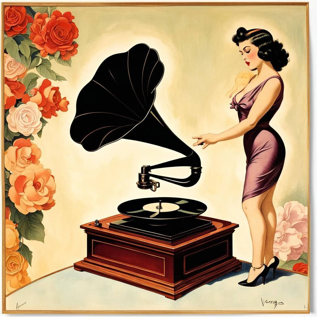 Gramophone Inspired by Alberto Vargas Art