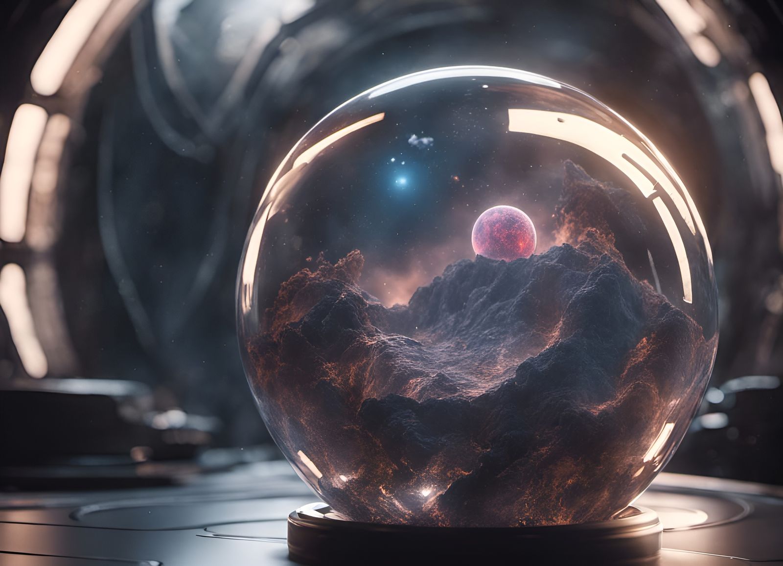 World in Glass Sphere, Cosmic Digital Art