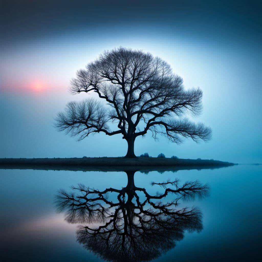Bare Tree Reflected in Water: Pop Art Photograph