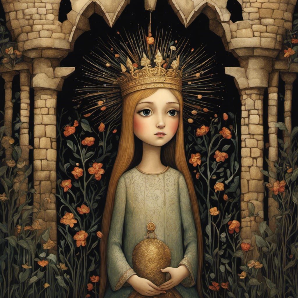 Moody Princess in Medieval Castle, Close-up Portrait