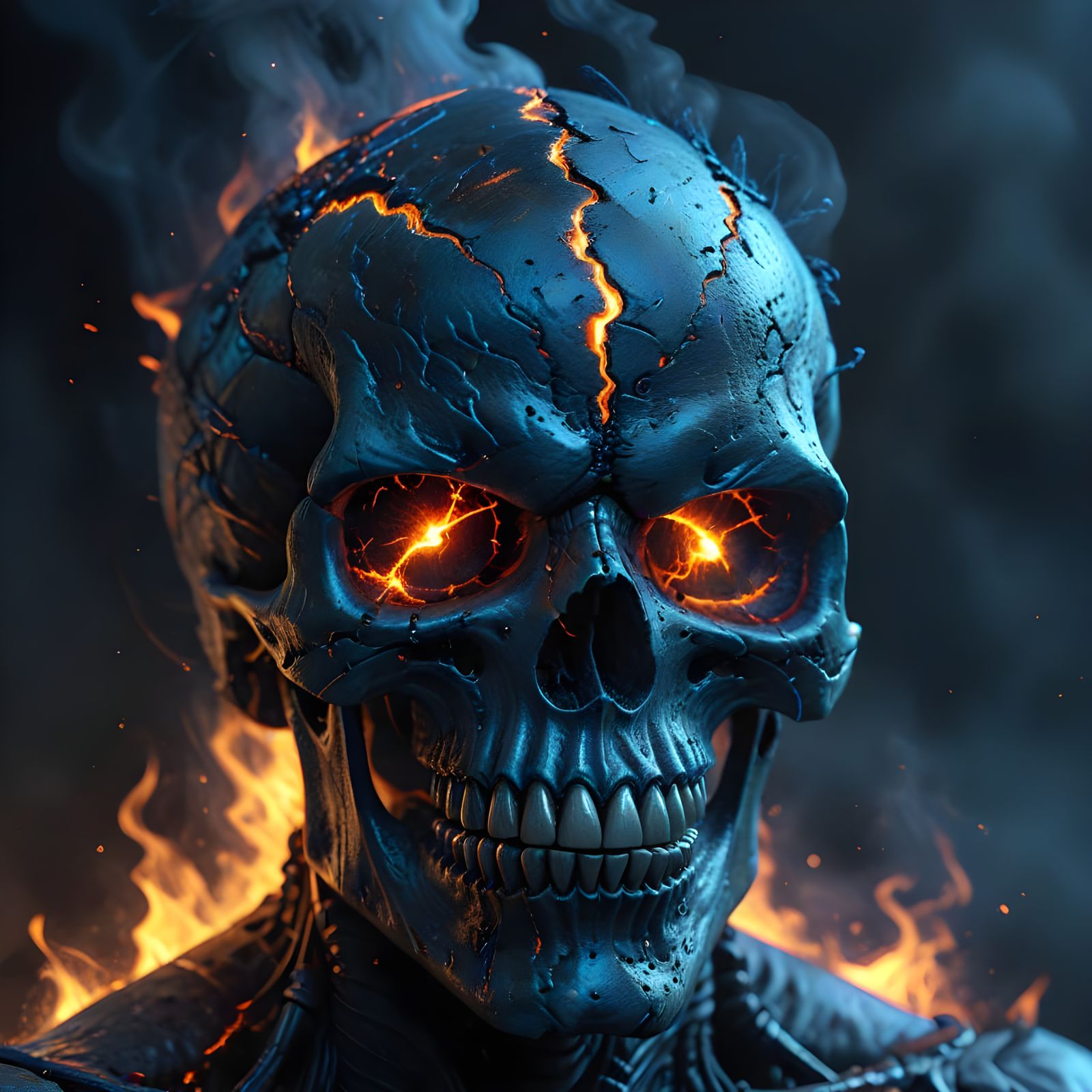 Demonic Skull with Fiery Eyes in Dark Fantasy Style