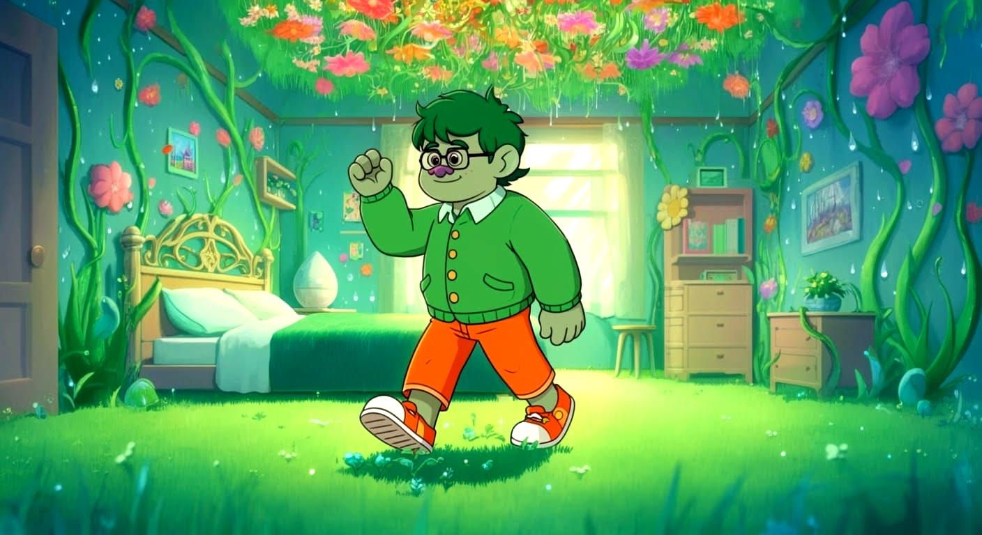 Stanley the Green Thumb Troll in Anime Style