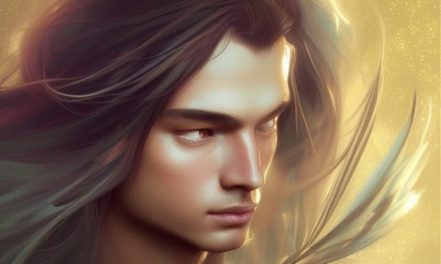 Ethereal Angelic Model in Gold, Hyperdetailed Portrait