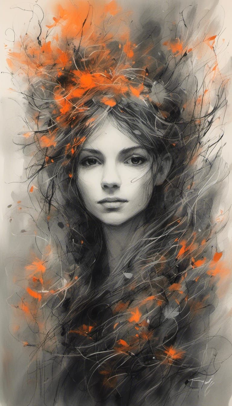 Glowing Forest Fairy Portrait in Charcoal and Gouache