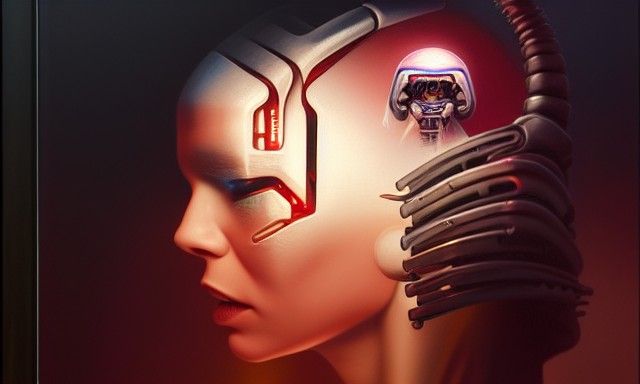 Biomechanical Mechanoid with Cybernetic Implants