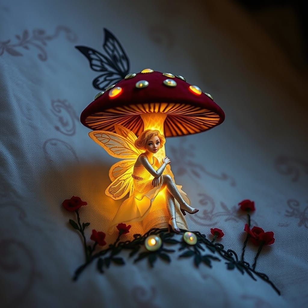 Luminous Fairy on Mushroom in Gothic Style