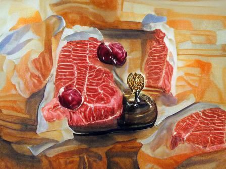 Filet Mignon Still Life: Detailed Gouache Painting