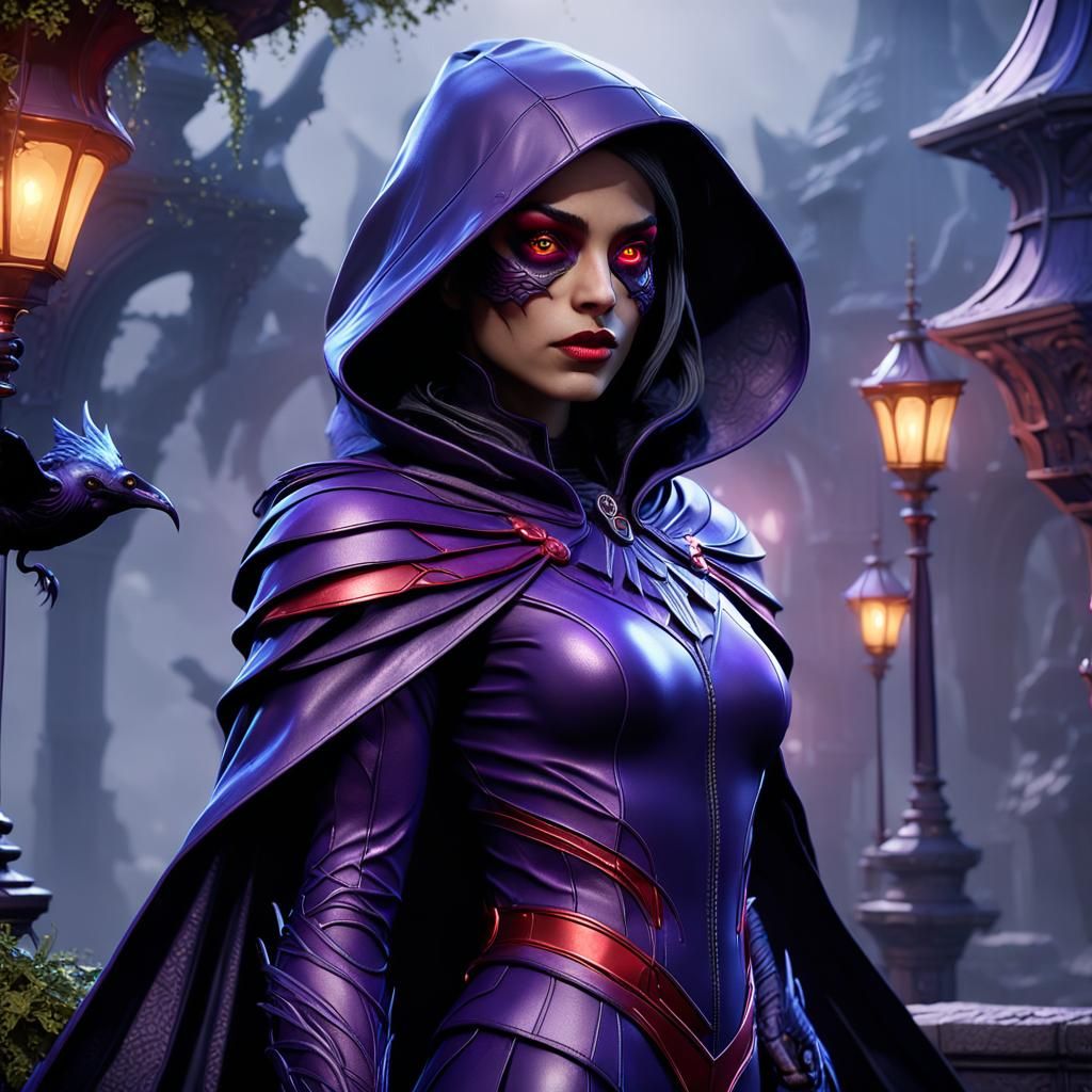 DC Raven in Latex Suit: Detailed Matte Painting