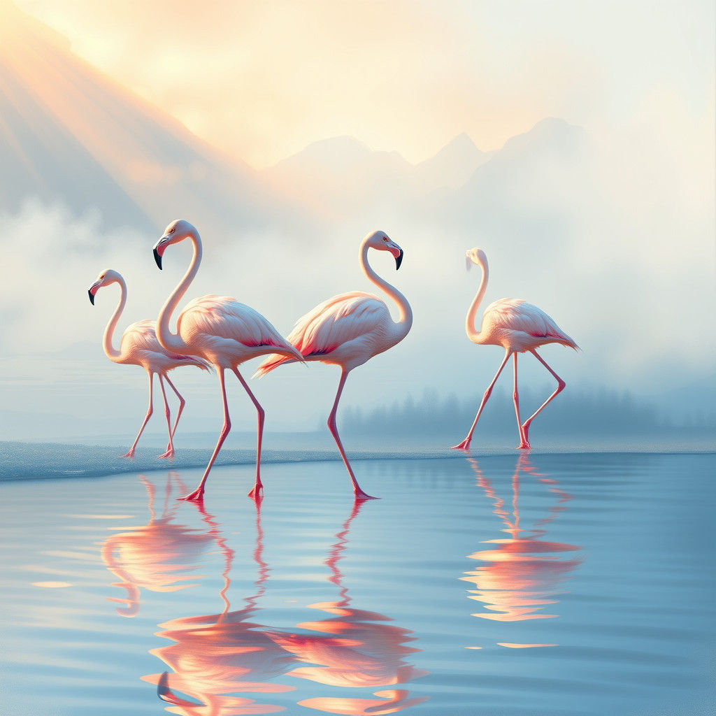 Elegant Flamingos in Pastel Colors, Fauvist Realism
