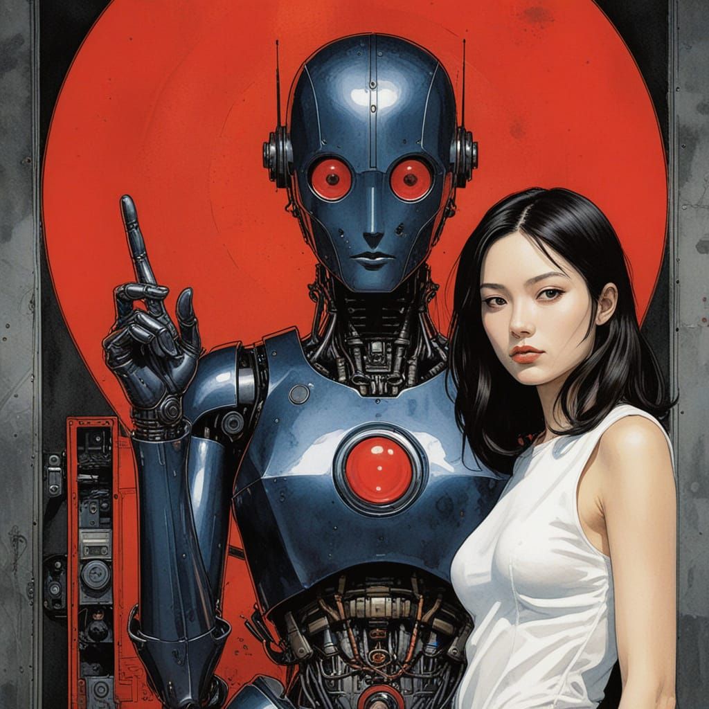 Cyberpunk She-Robot Presses the Fateful Button