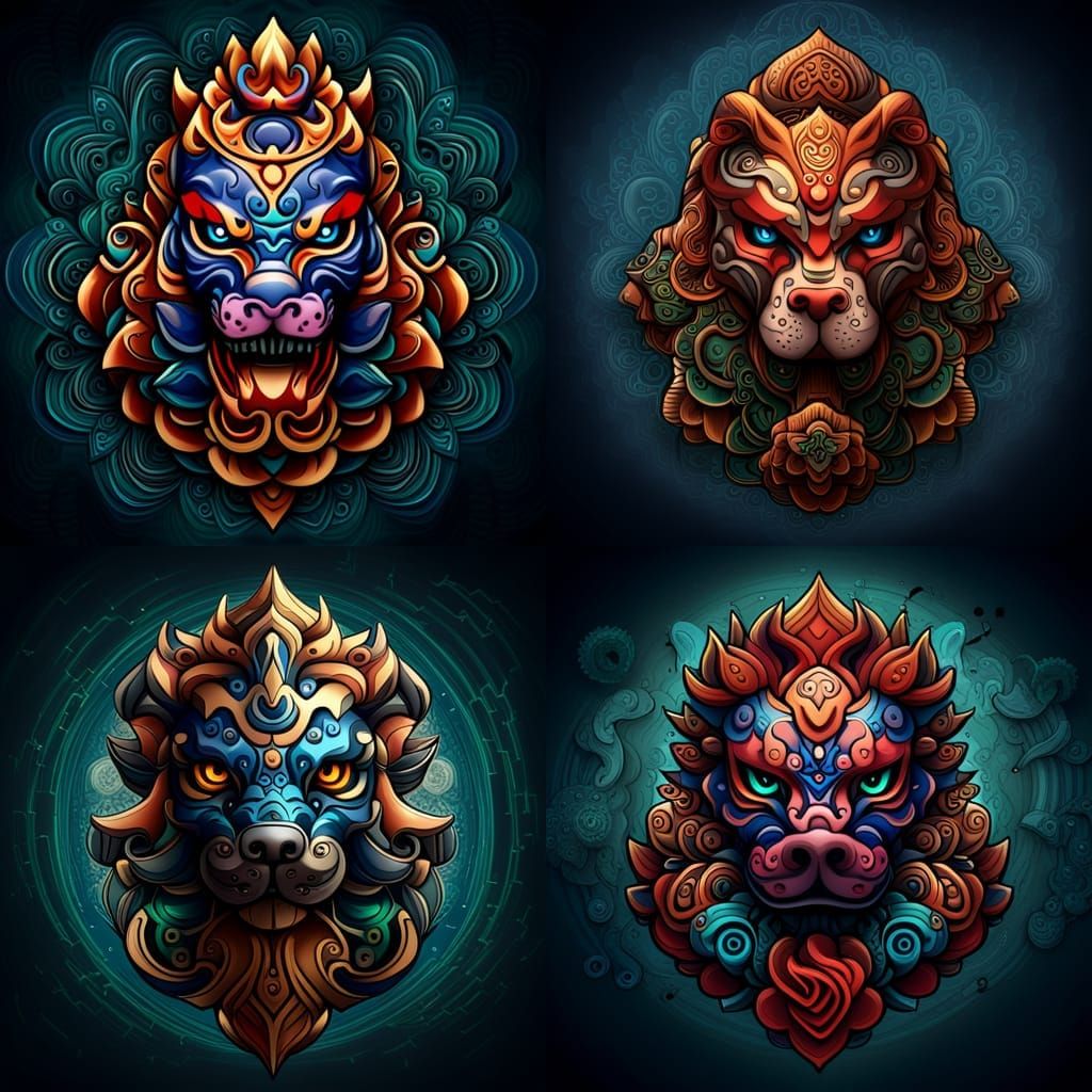 Foo Dog Tattoo Design in Tribal Style